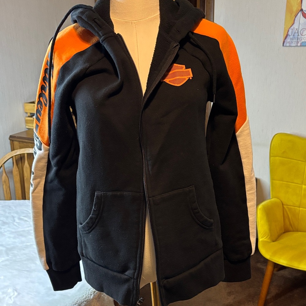 Harley-Davidson Black and Orange Zip-Up Jacket